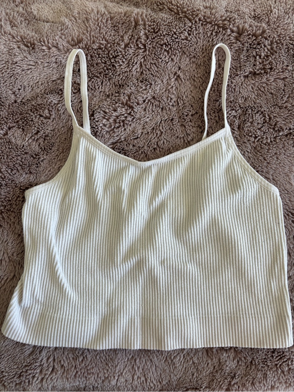 Primark Ribbed Spaghetti Strap Crop Top - Cream